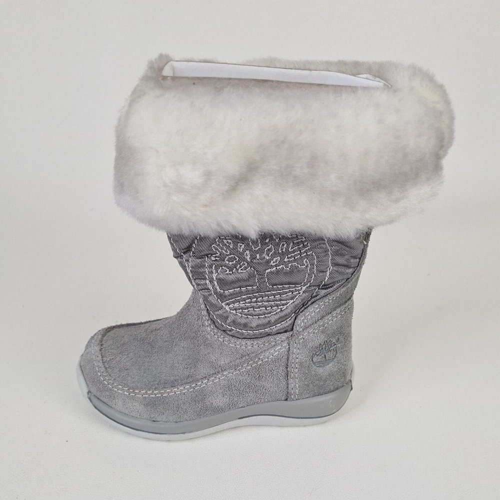 Timberland TODDLERS Boots Winter Holly Berry Tall Fur Leather Grey - Picture 2 of 12